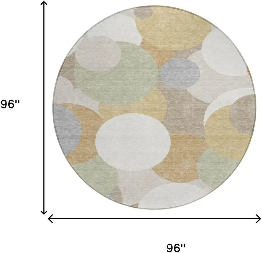 8' Ivory And Beige Round Geometric Washable Indoor Outdoor Area Rug Photo 6