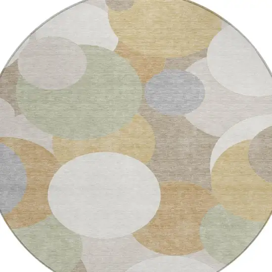 8' Ivory And Beige Round Geometric Washable Indoor Outdoor Area Rug Photo 2