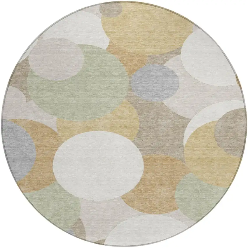 8' Ivory And Beige Round Geometric Washable Indoor Outdoor Area Rug Photo 1