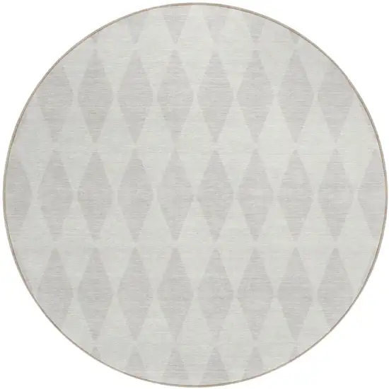 8' Ivory And Beige Round Geometric Washable Indoor Outdoor Area Rug Photo 1