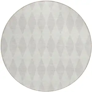 Photo of 8' Ivory And Beige Round Geometric Washable Indoor Outdoor Area Rug