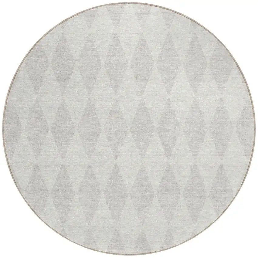 8' Ivory And Beige Round Geometric Washable Indoor Outdoor Area Rug Photo 6