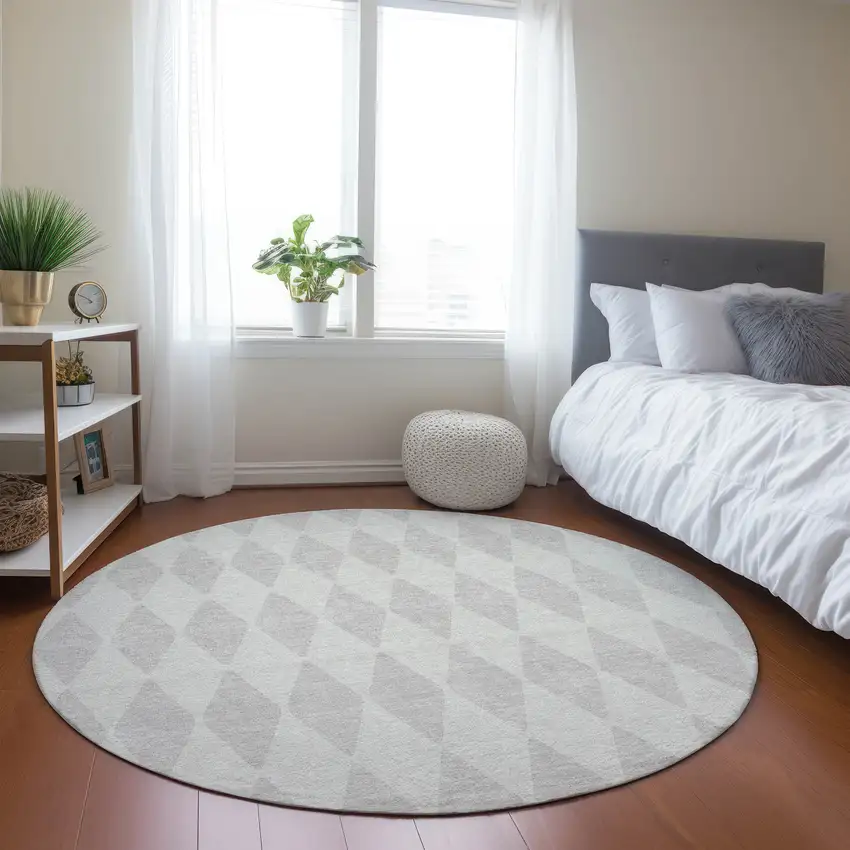 8' Ivory And Beige Round Geometric Washable Indoor Outdoor Area Rug Photo 8
