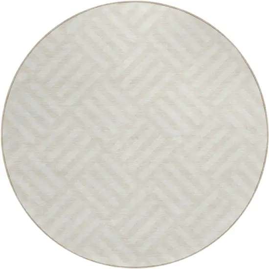 8' Ivory And Beige Round Geometric Washable Indoor Outdoor Area Rug Photo 2