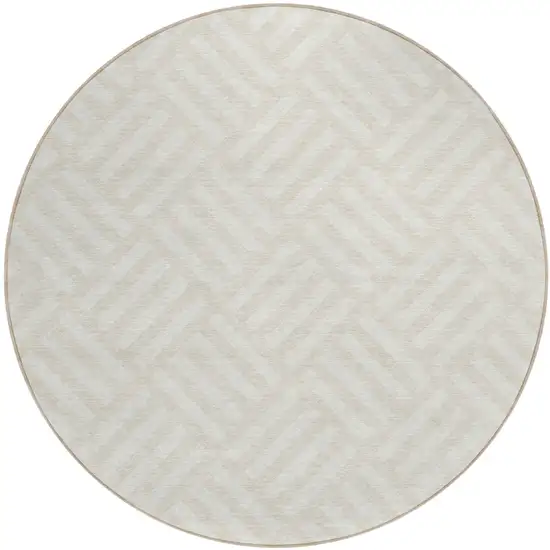 8' Ivory And Beige Round Geometric Washable Indoor Outdoor Area Rug Photo 2