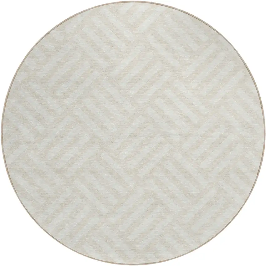 8' Ivory And Beige Round Geometric Washable Indoor Outdoor Area Rug Photo 2