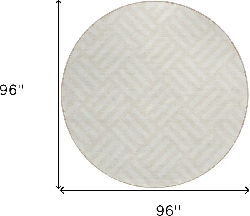 8' Ivory And Beige Round Geometric Washable Indoor Outdoor Area Rug Photo 3
