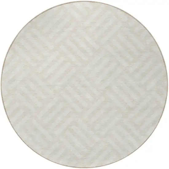 8' Ivory And Beige Round Geometric Washable Indoor Outdoor Area Rug Photo 5