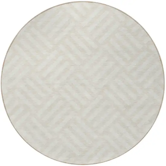 8' Ivory And Beige Round Geometric Washable Indoor Outdoor Area Rug Photo 5
