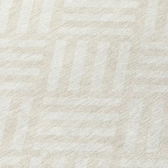 8' Ivory And Beige Round Geometric Washable Indoor Outdoor Area Rug Photo 4