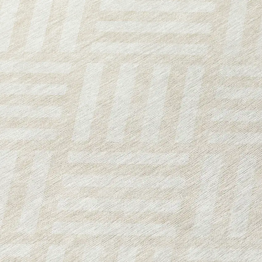 8' Ivory And Beige Round Geometric Washable Indoor Outdoor Area Rug Photo 4
