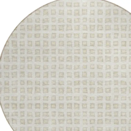 8' Ivory And Beige Round Geometric Washable Indoor Outdoor Area Rug Photo 5