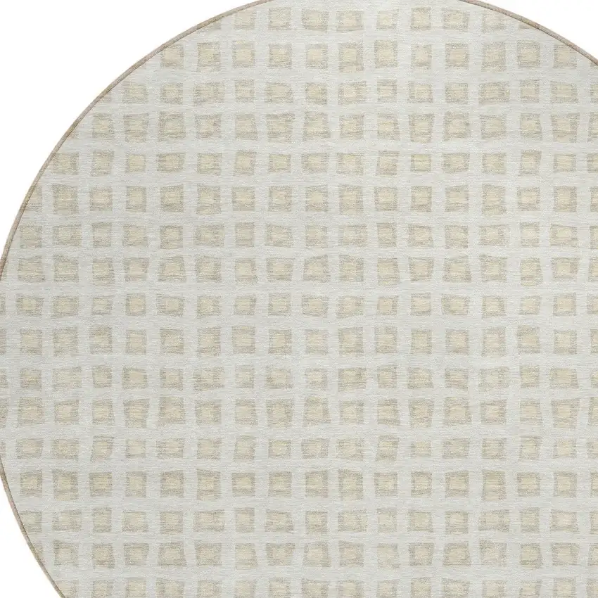 8' Ivory And Beige Round Geometric Washable Indoor Outdoor Area Rug Photo 5