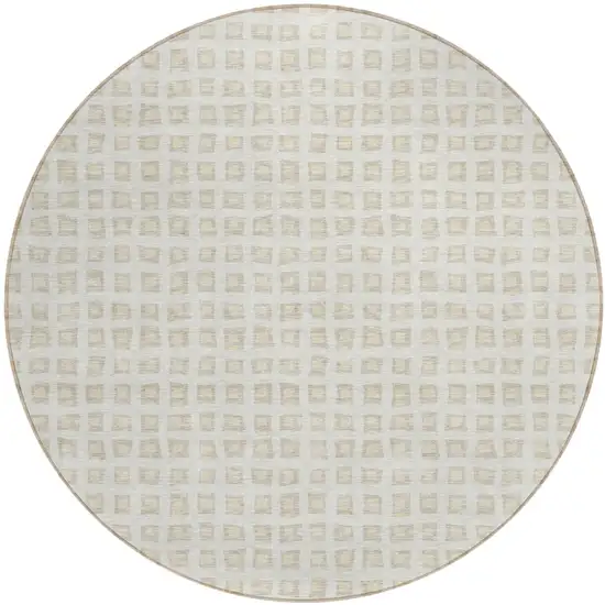 8' Ivory And Beige Round Geometric Washable Indoor Outdoor Area Rug Photo 1