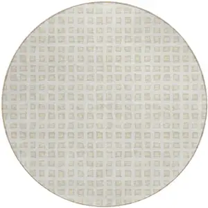 Photo of 8' Ivory And Beige Round Geometric Washable Indoor Outdoor Area Rug