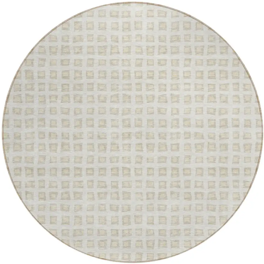 8' Ivory And Beige Round Geometric Washable Indoor Outdoor Area Rug Photo 1