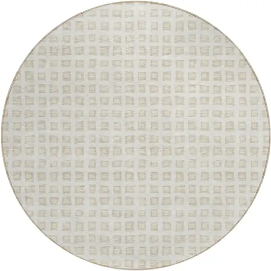 8' Ivory And Beige Round Geometric Washable Indoor Outdoor Area Rug Photo 1