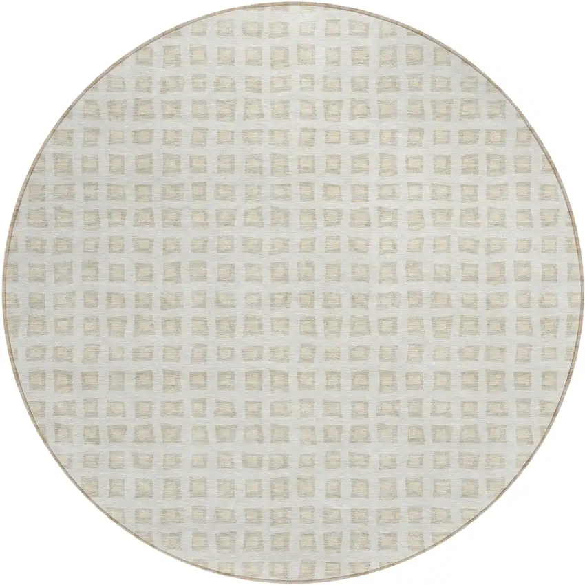 8' Ivory And Beige Round Geometric Washable Indoor Outdoor Area Rug Photo 1