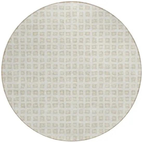 8' Ivory And Beige Round Geometric Washable Indoor Outdoor Area Rug Photo 5