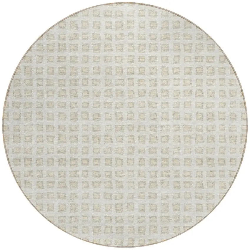 8' Ivory And Beige Round Geometric Washable Indoor Outdoor Area Rug Photo 5