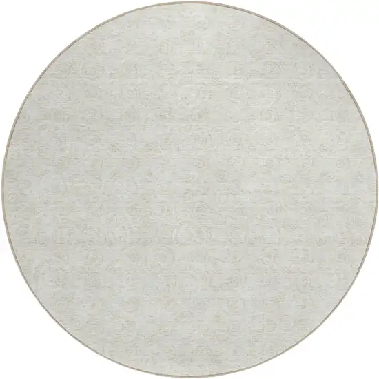 8' Ivory And Beige Round Geometric Washable Indoor Outdoor Area Rug Photo 1