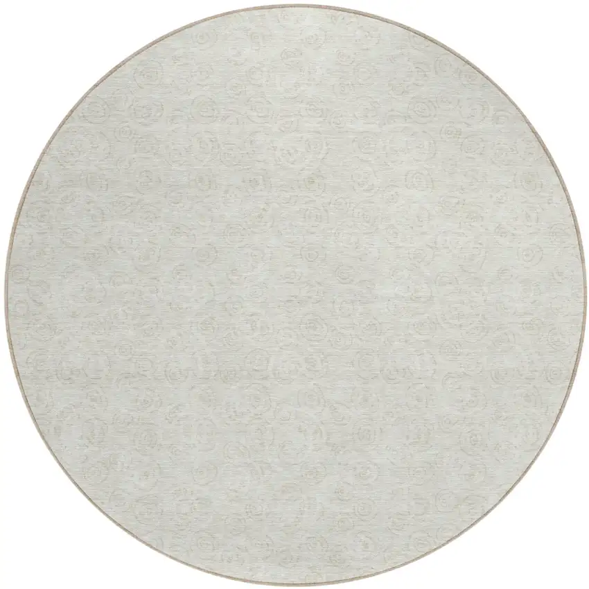 8' Ivory And Beige Round Geometric Washable Indoor Outdoor Area Rug Photo 1