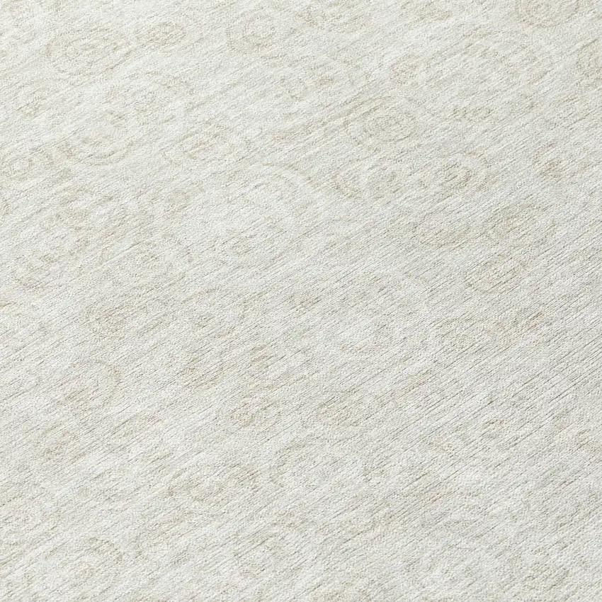 8' Ivory And Beige Round Geometric Washable Indoor Outdoor Area Rug Photo 9