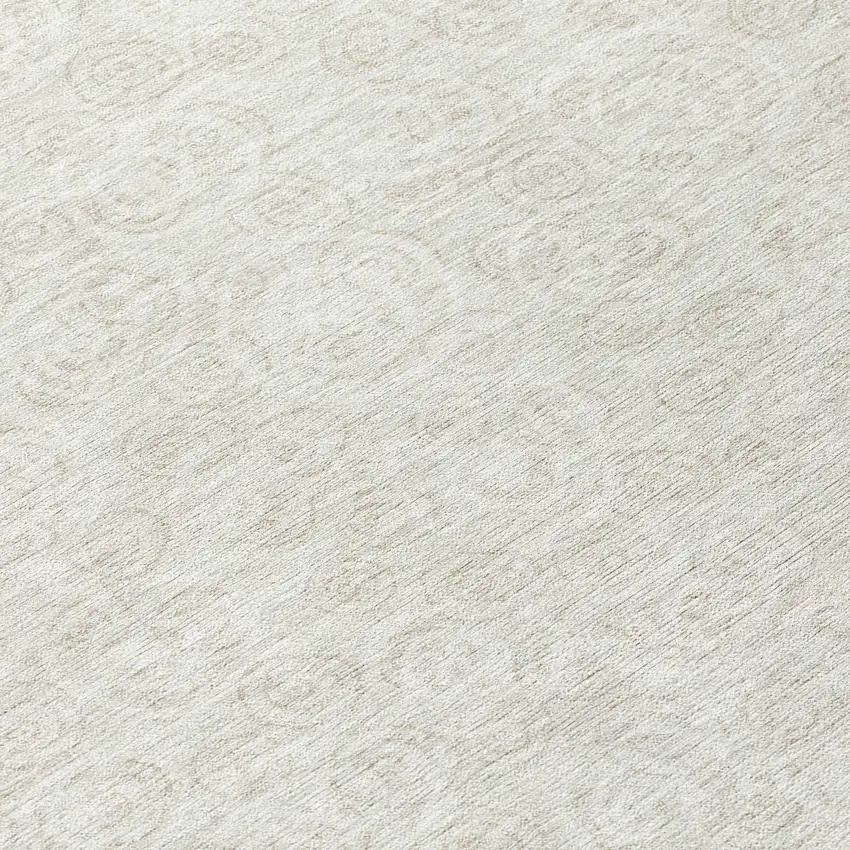 8' Ivory And Beige Round Geometric Washable Indoor Outdoor Area Rug Photo 9