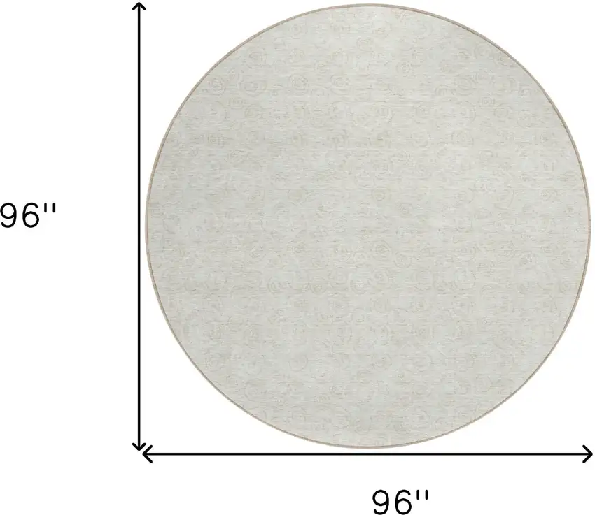 8' Ivory And Beige Round Geometric Washable Indoor Outdoor Area Rug Photo 8