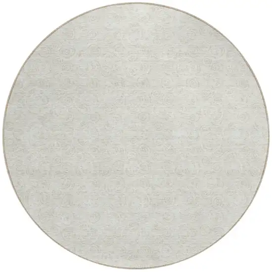 8' Ivory And Beige Round Geometric Washable Indoor Outdoor Area Rug Photo 5
