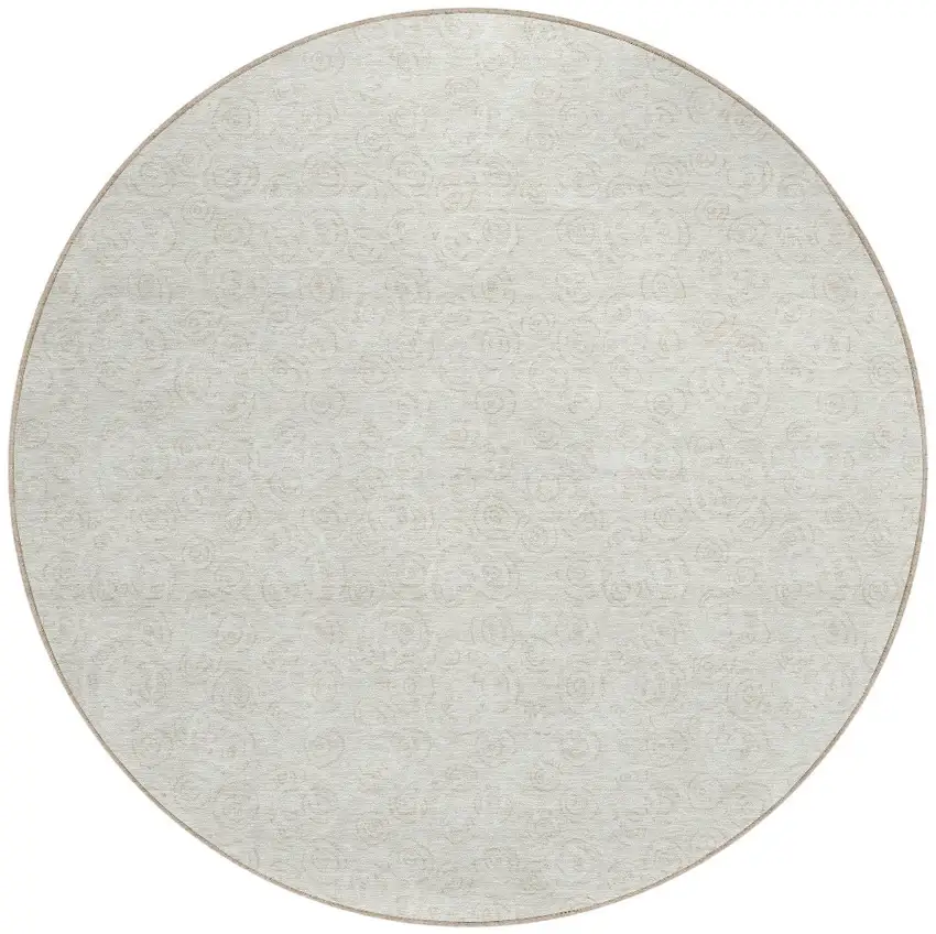 8' Ivory And Beige Round Geometric Washable Indoor Outdoor Area Rug Photo 5