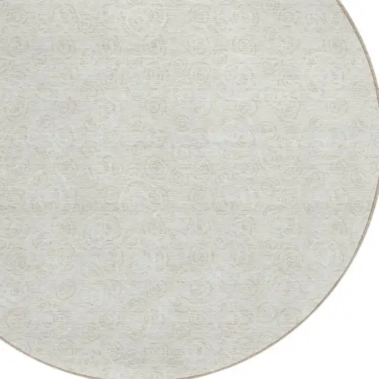 8' Ivory And Beige Round Geometric Washable Indoor Outdoor Area Rug Photo 4