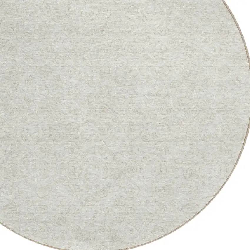 8' Ivory And Beige Round Geometric Washable Indoor Outdoor Area Rug Photo 4