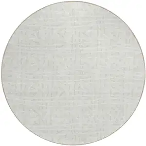 Photo of 8' Ivory And Beige Round Geometric Washable Indoor Outdoor Area Rug