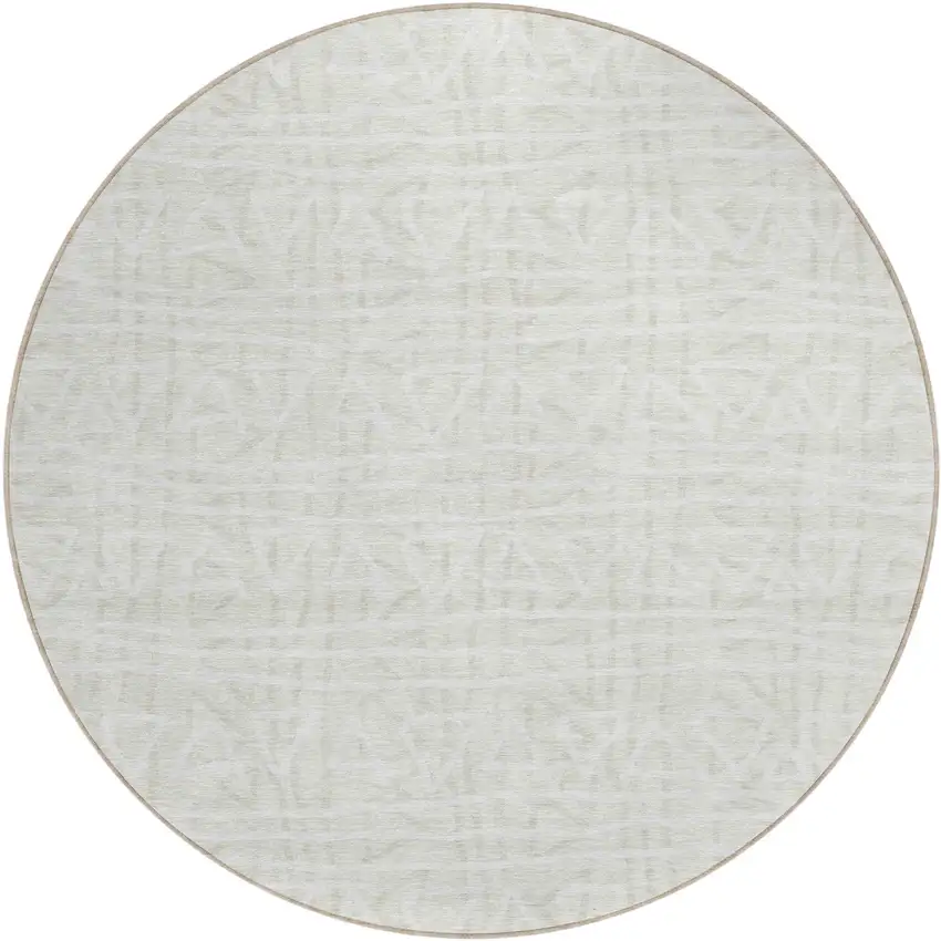 8' Ivory And Beige Round Geometric Washable Indoor Outdoor Area Rug Photo 1