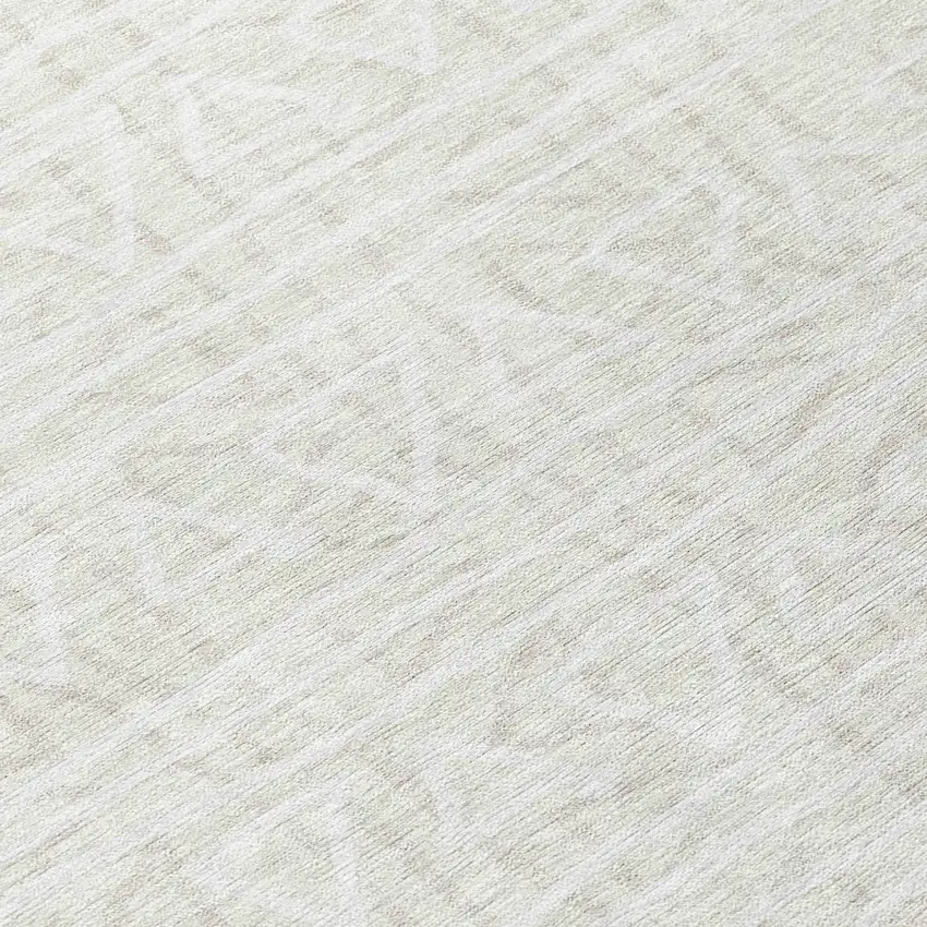 8' Ivory And Beige Round Geometric Washable Indoor Outdoor Area Rug Photo 8