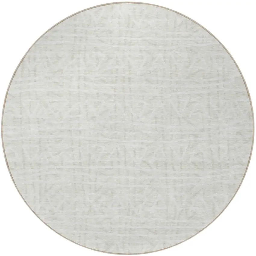 8' Ivory And Beige Round Geometric Washable Indoor Outdoor Area Rug Photo 5