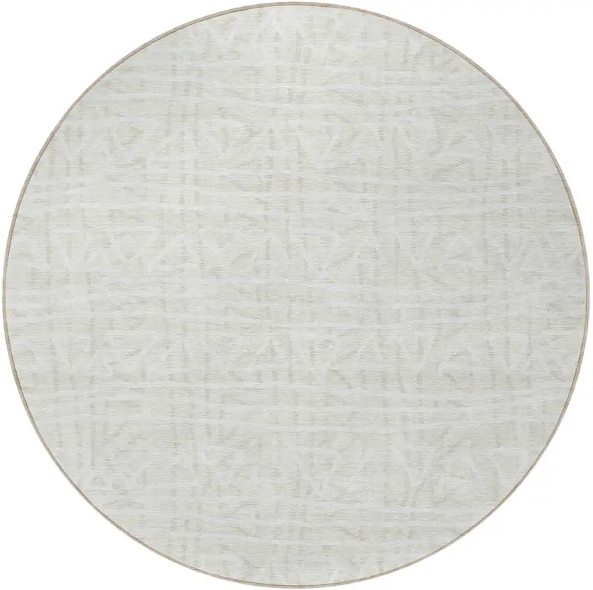 8' Ivory And Beige Round Geometric Washable Indoor Outdoor Area Rug Photo 5
