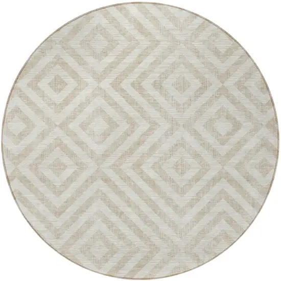 8' Ivory And Beige Round Geometric Washable Indoor Outdoor Area Rug Photo 6