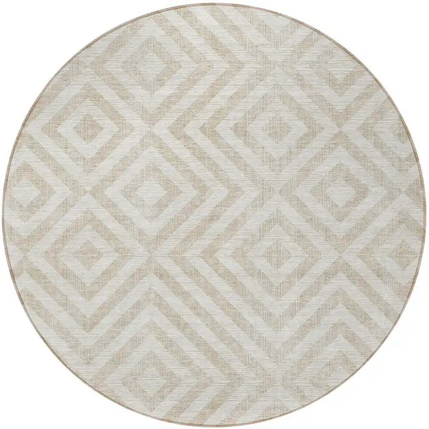 8' Ivory And Beige Round Geometric Washable Indoor Outdoor Area Rug Photo 6