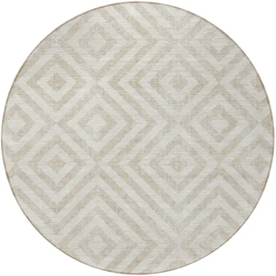 8' Ivory And Beige Round Geometric Washable Indoor Outdoor Area Rug Photo 6