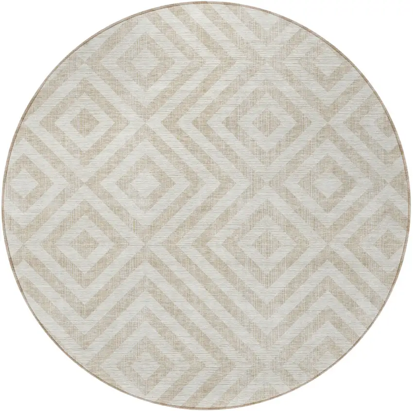8' Ivory And Beige Round Geometric Washable Indoor Outdoor Area Rug Photo 6