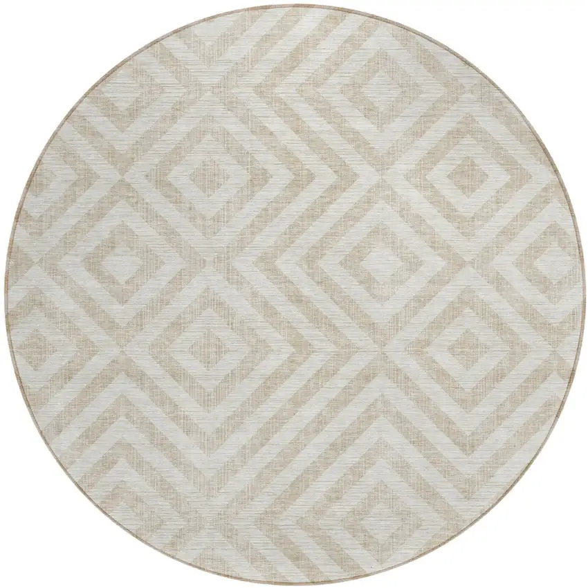 8' Ivory And Beige Round Geometric Washable Indoor Outdoor Area Rug Photo 1