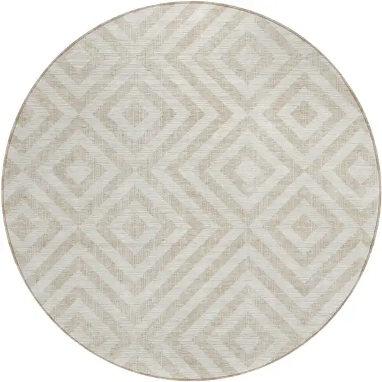 8' Ivory And Beige Round Geometric Washable Indoor Outdoor Area Rug Photo 1