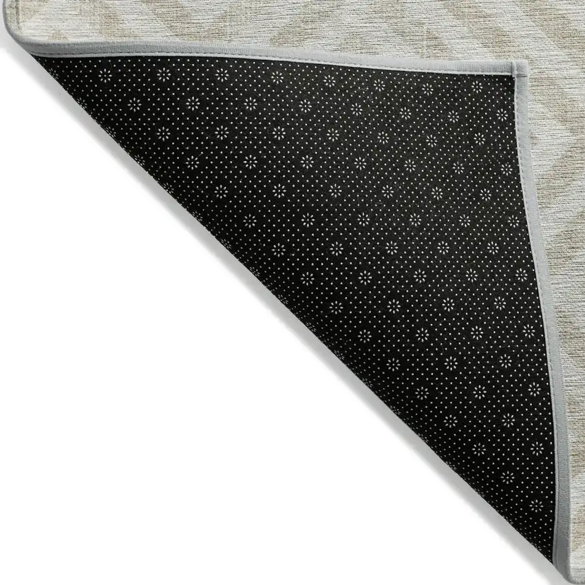 8' Ivory And Beige Round Geometric Washable Indoor Outdoor Area Rug Photo 3