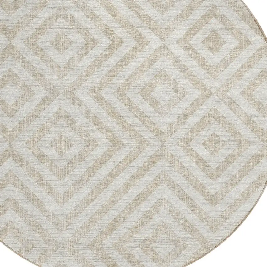 8' Ivory And Beige Round Geometric Washable Indoor Outdoor Area Rug Photo 5