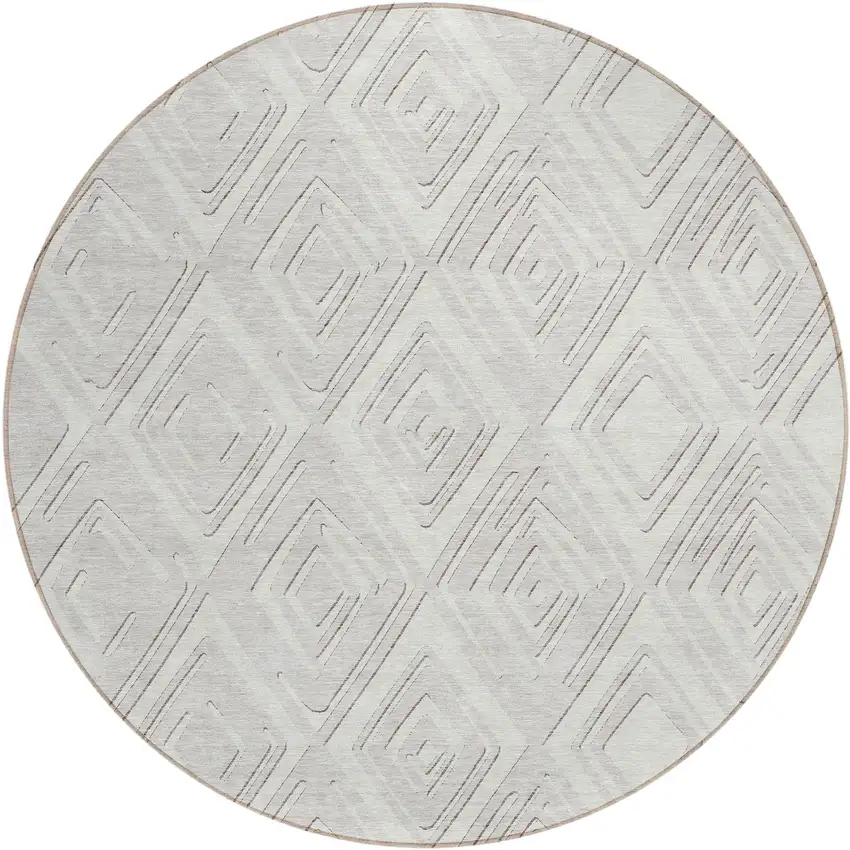 8' Ivory And Beige Round Geometric Washable Indoor Outdoor Area Rug Photo 1