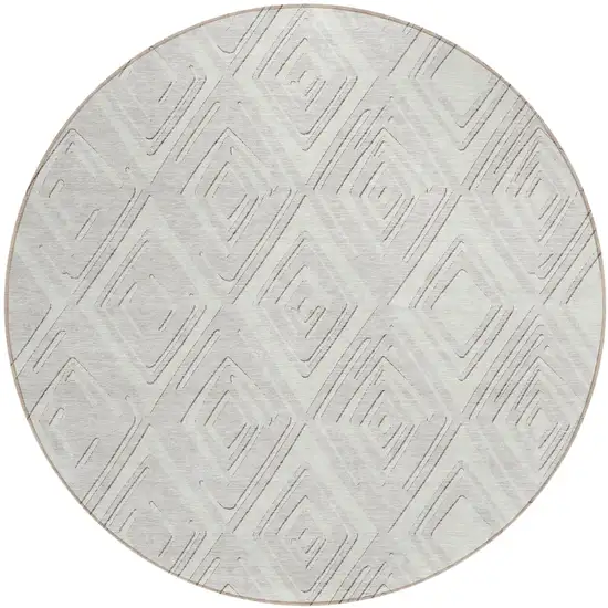 8' Ivory And Beige Round Geometric Washable Indoor Outdoor Area Rug Photo 1