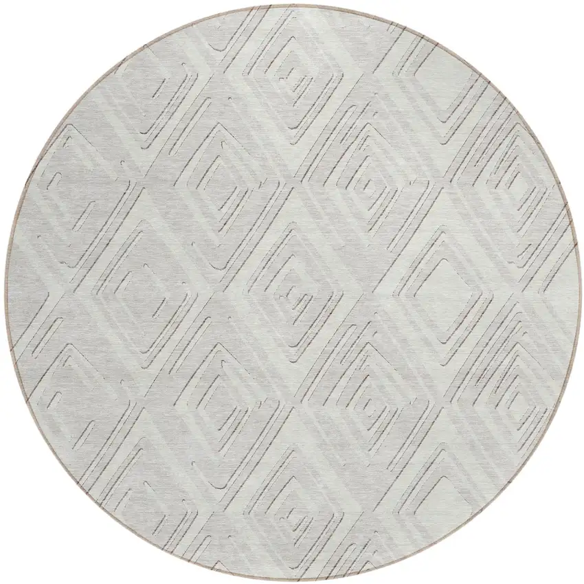 8' Ivory And Beige Round Geometric Washable Indoor Outdoor Area Rug Photo 1