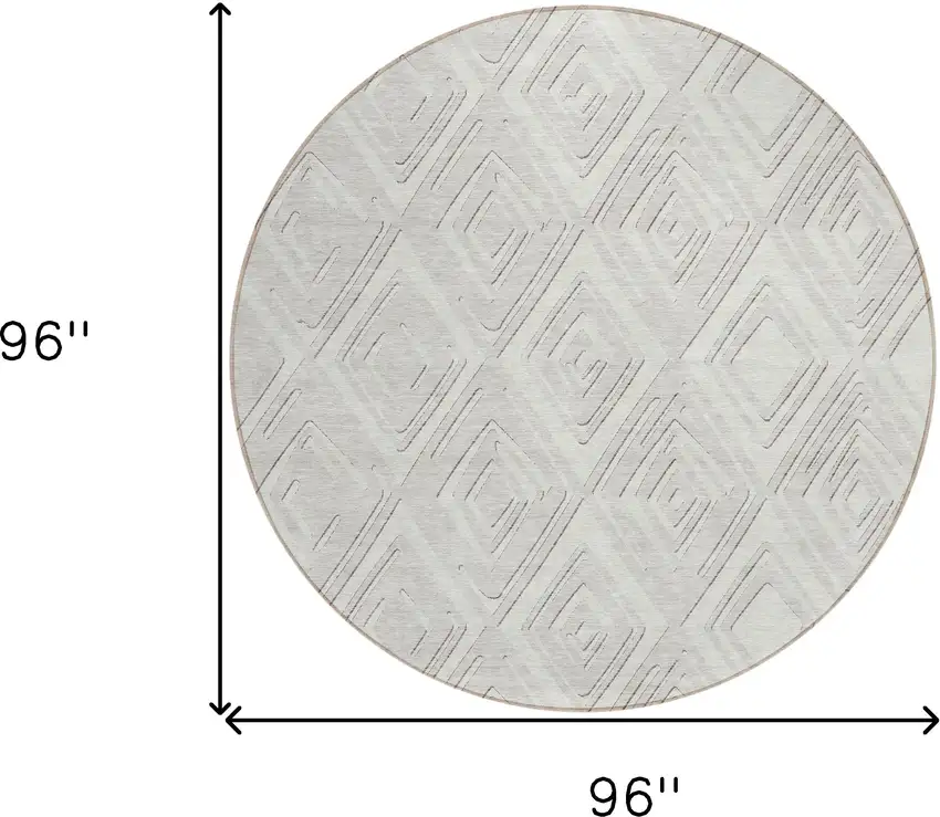 8' Ivory And Beige Round Geometric Washable Indoor Outdoor Area Rug Photo 6